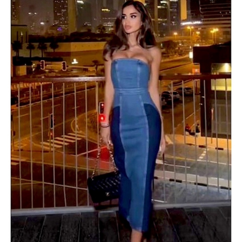 Zara Patchwork denim Strapless dress Size XL excellent used condition